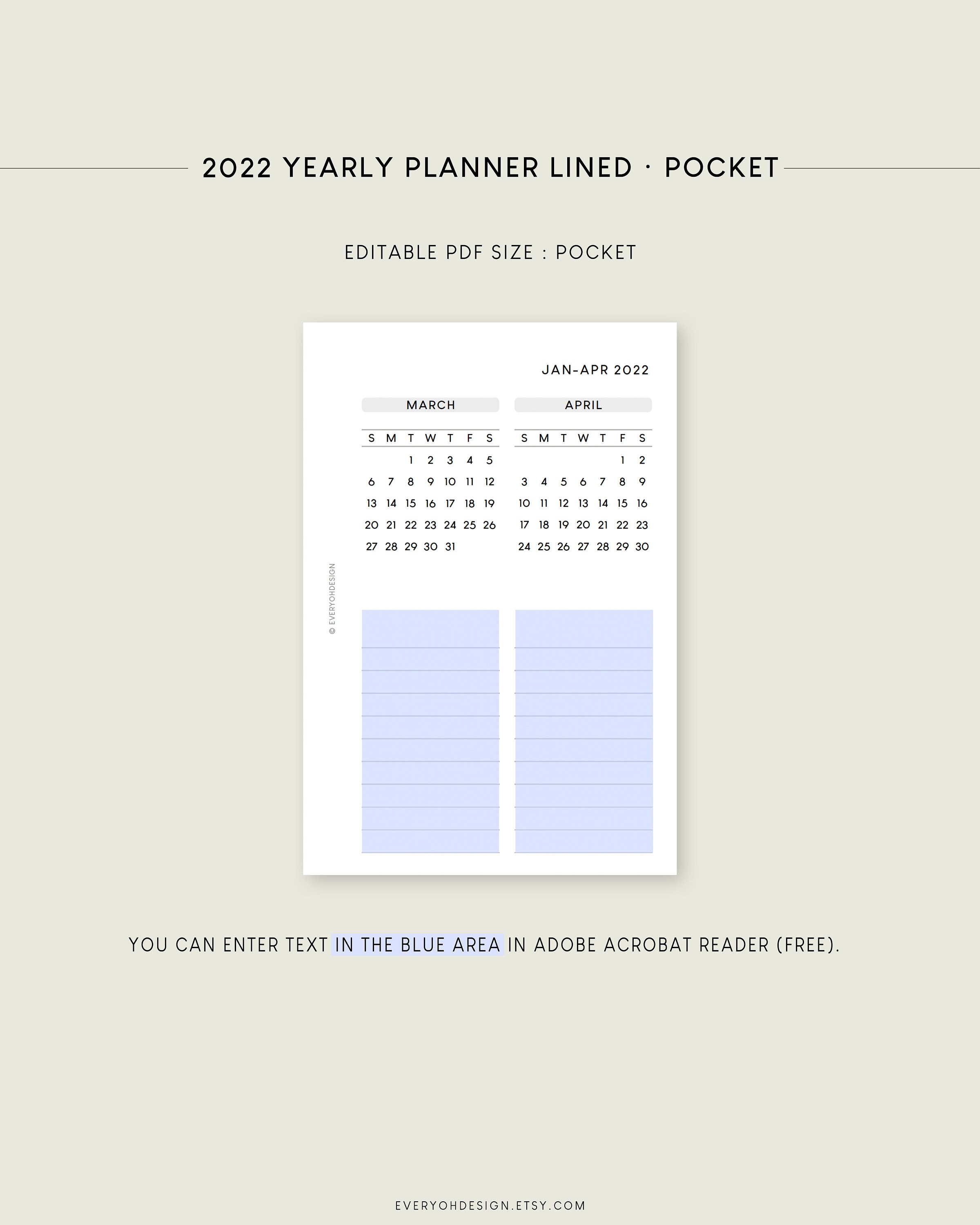 Printable 2022 2023 Yearly Planner Pocket Inserts Minimalist Etsy