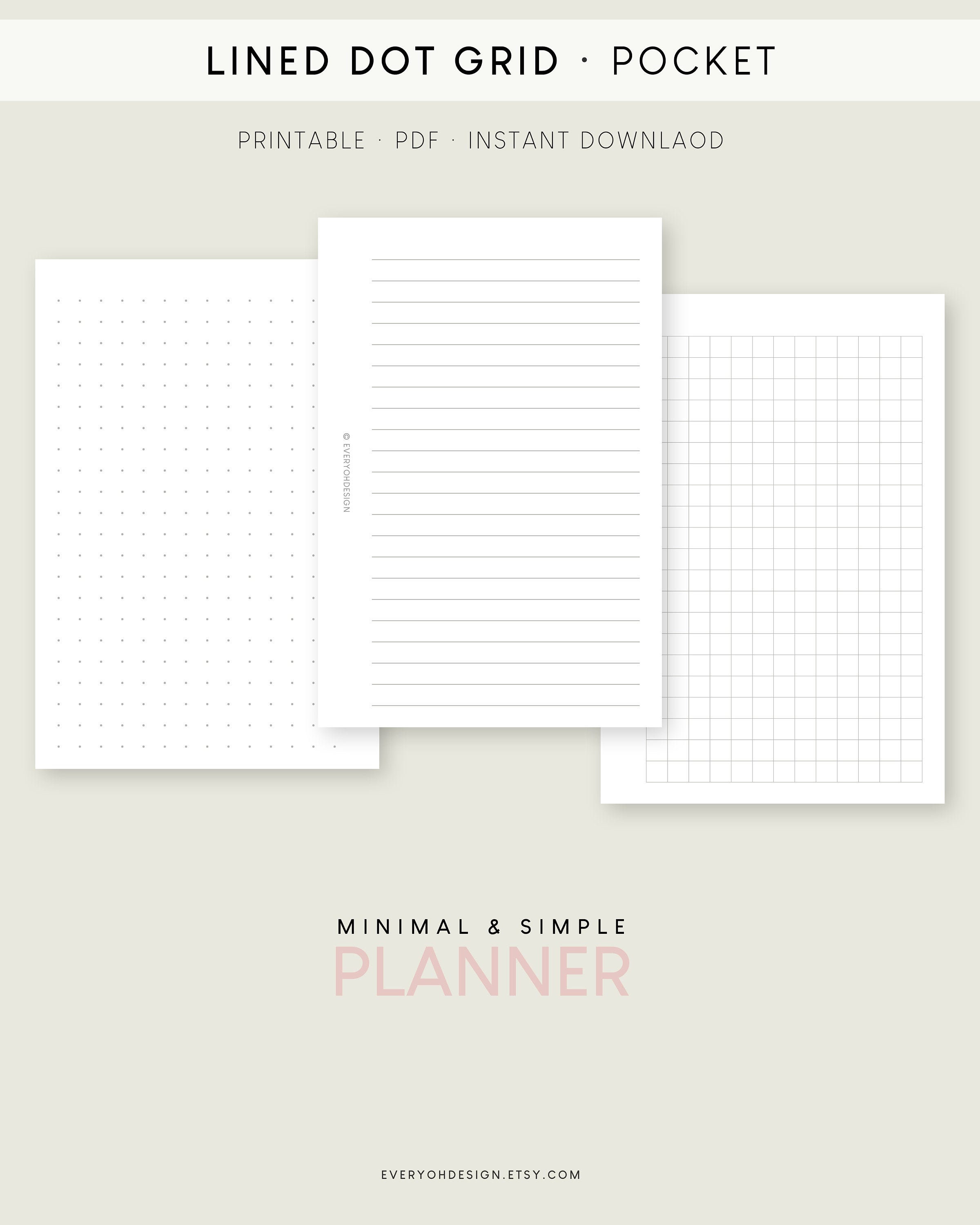 Lined Dot Grid Note Paper Pocket Inserts Printable Planner | Etsy