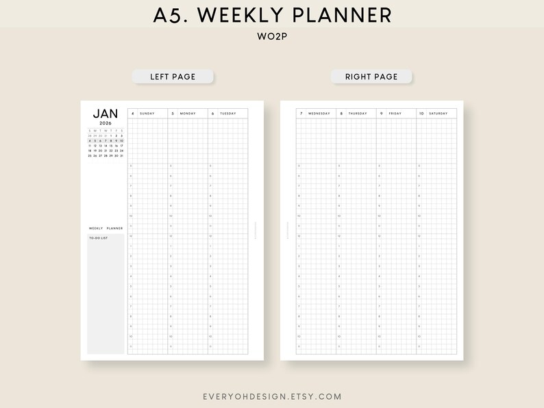 2026 Weekly Planner Printable Inserts: A5 Hourly Schedule (PDF) - Etsy