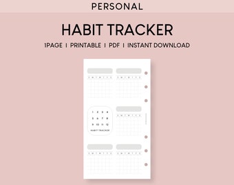 May include: A white habit tracker printable with a grid layout for tracking habits. The design includes sections for daily tracking, with the text "HABIT TRACKER" and numbers 1-12. The background is a soft pink.