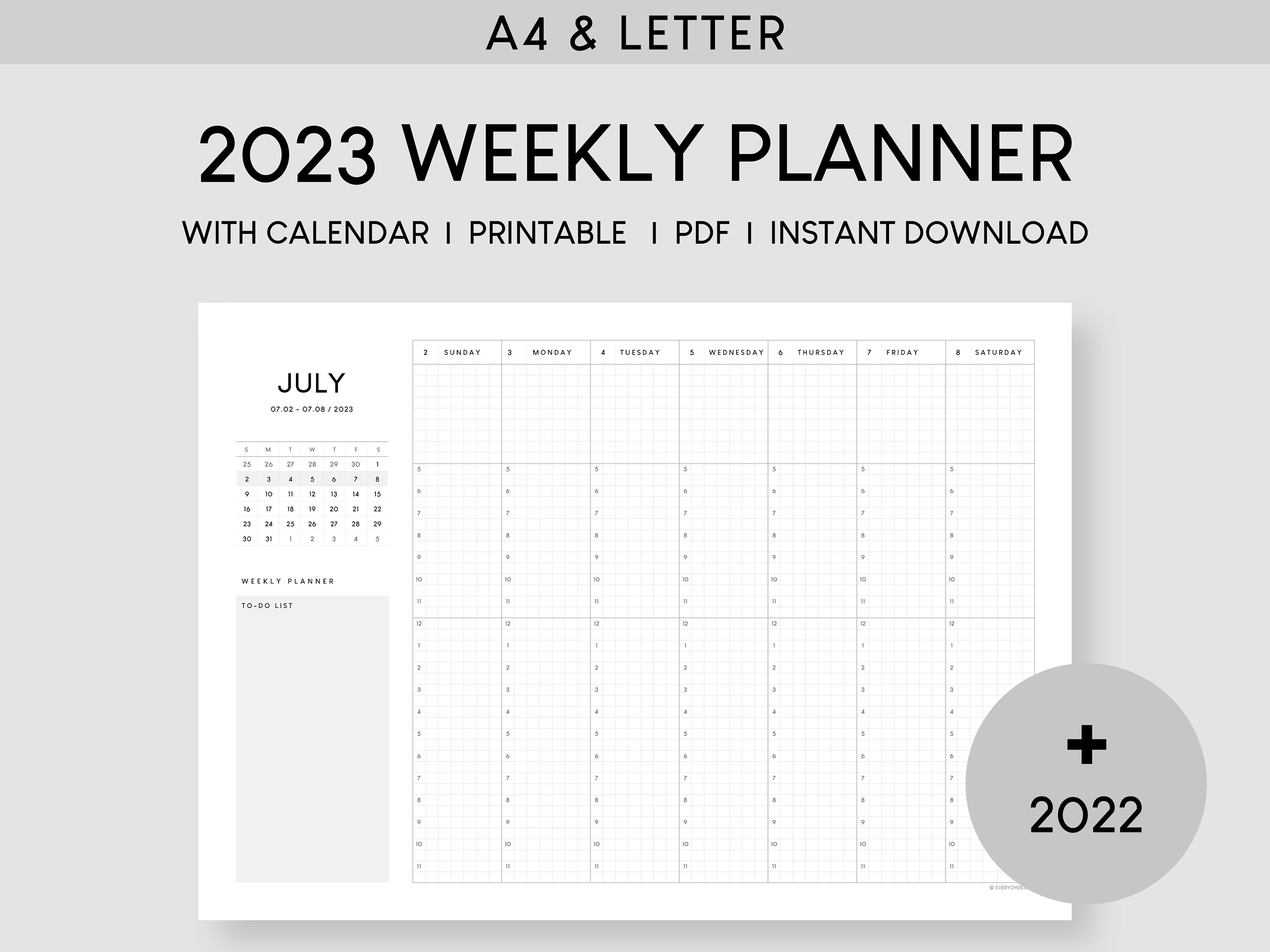 2023 Weekly Planner With Calendar A4 & Letter Dated Hourly - Etsy