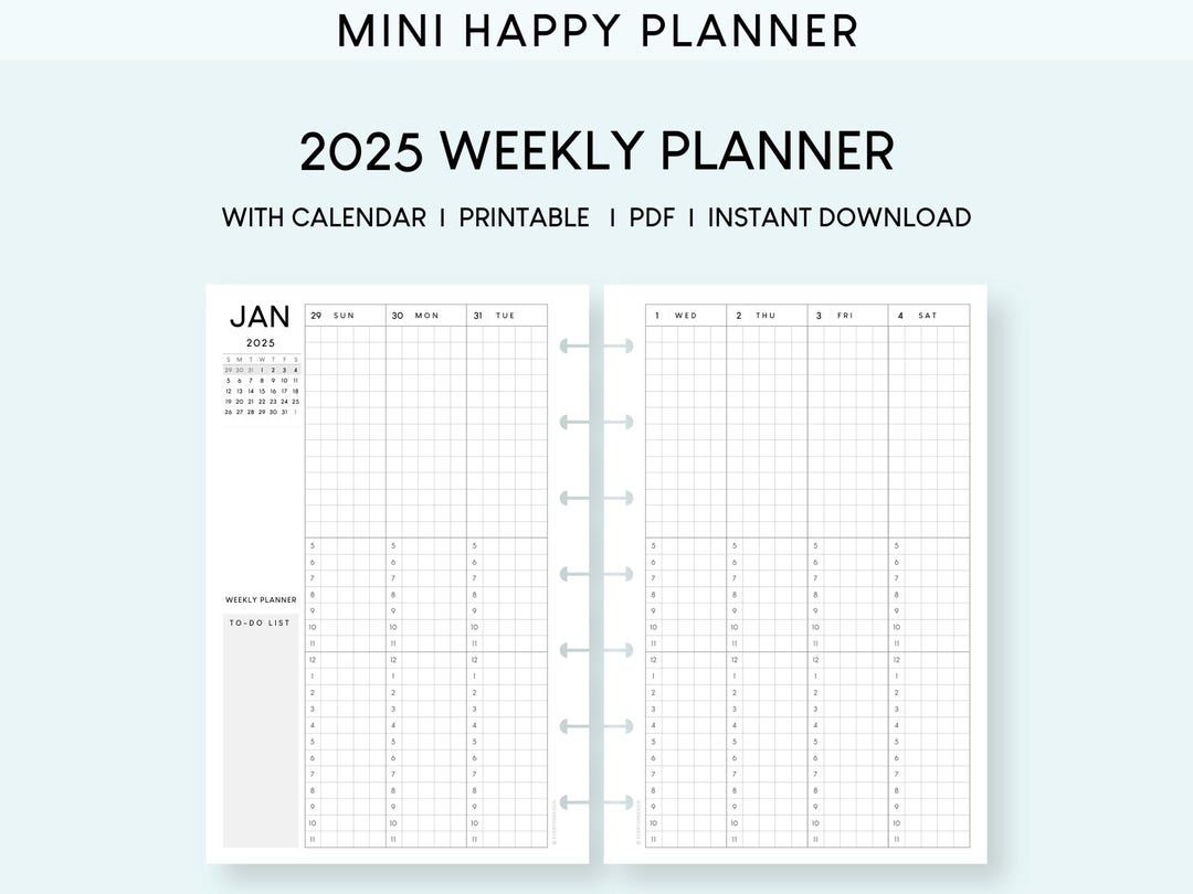 2025 Weekly Planner Mini Happy Planner Printable Inserts Dated Hourly Schedule Template Weekly Log With Calendar 52 Weeks Agenda - Etsy 2025-weekly-planner-mini-happy-planner-printable-inserts-dated-hourly-schedule-template-weekly-log-with-calendar-52-weeks-agenda-etsy
