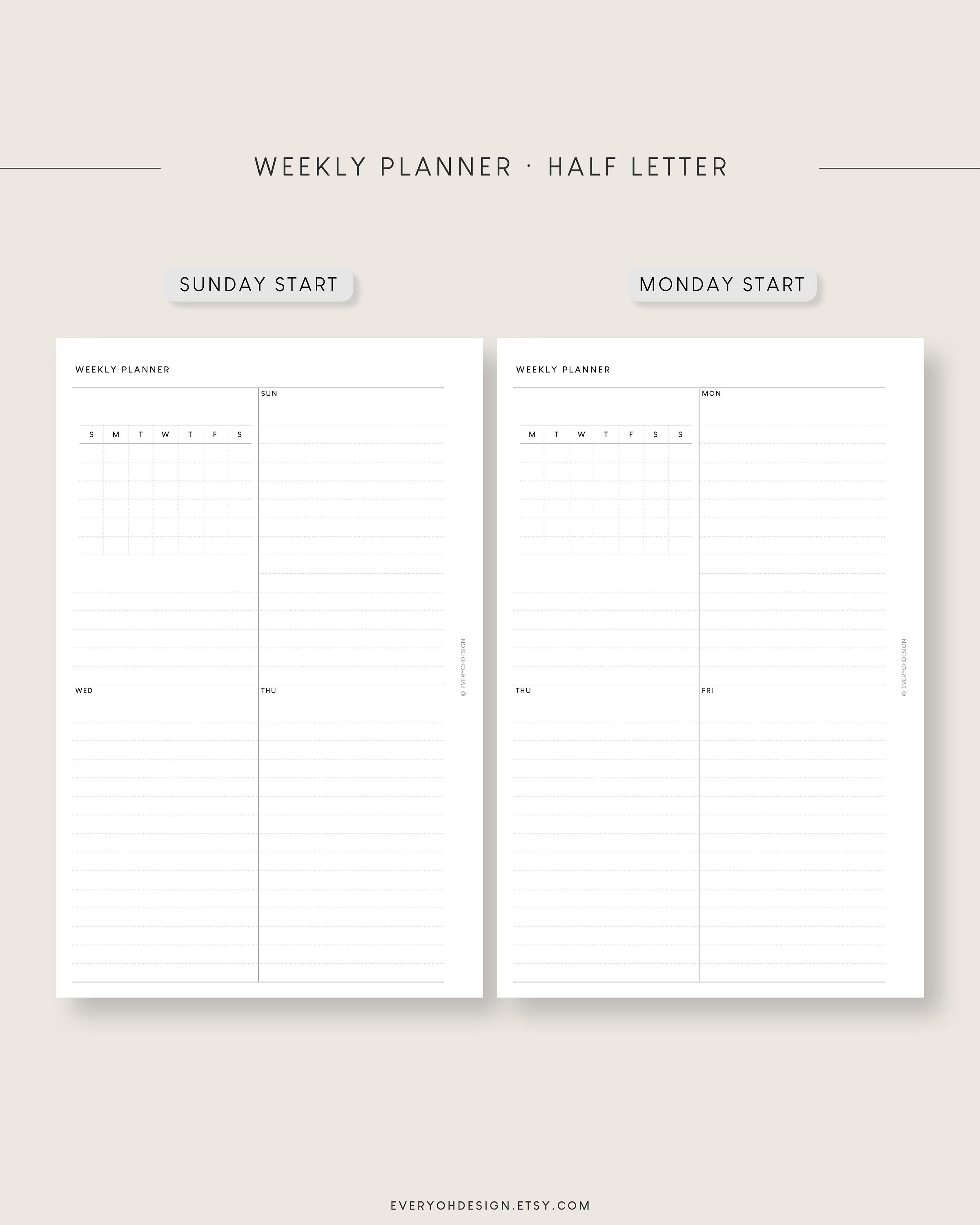 Minimalist Weekly Planner Printable: Half Letter Inserts (editable PDF ...