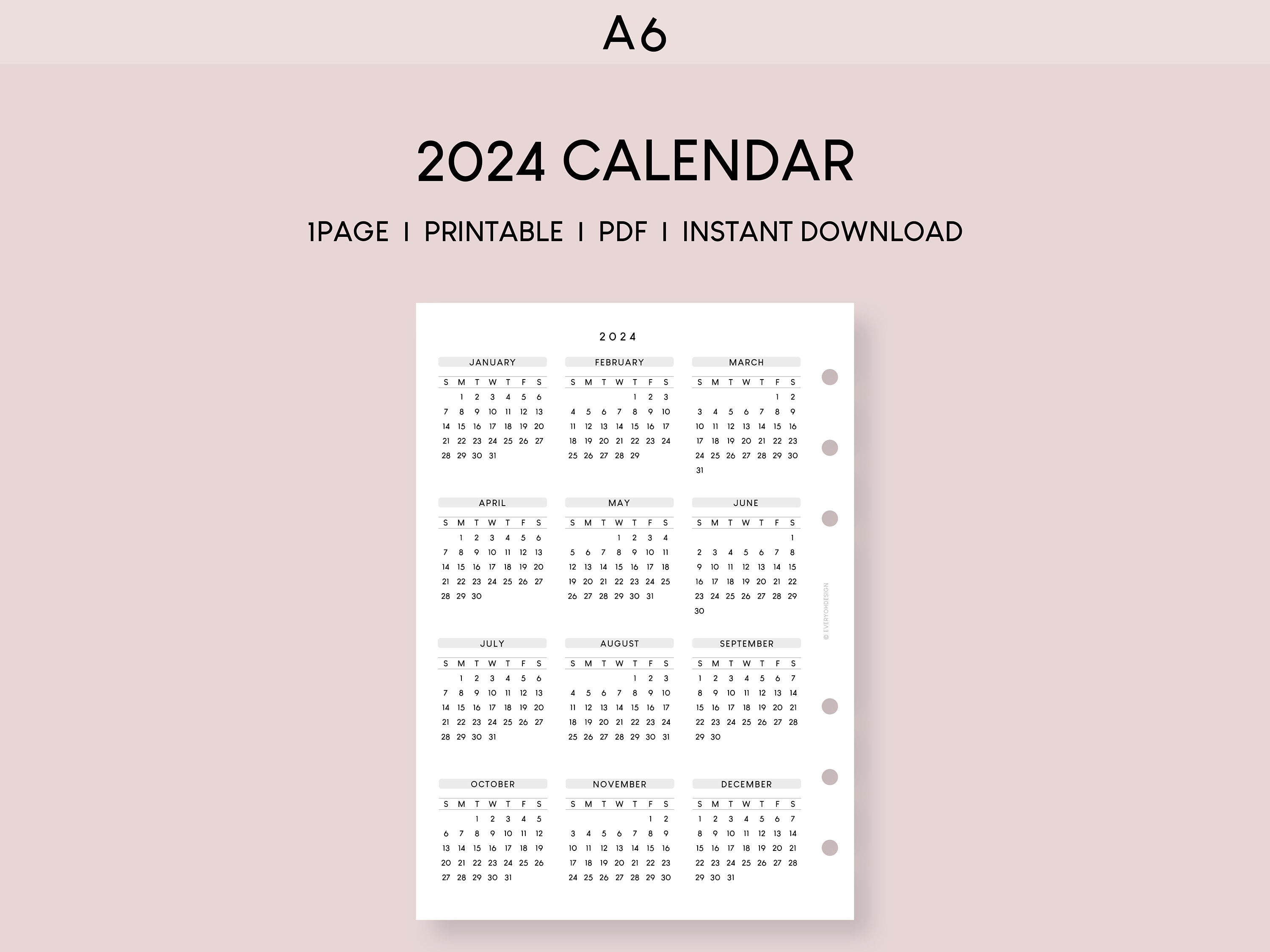 Calendrier paysager 2024, Calendrier de table 2024, Calendrier de bureau  2024, Inserts de planificateur imprimables 2024, A4/A5/Lettre/Demi-taille -   France