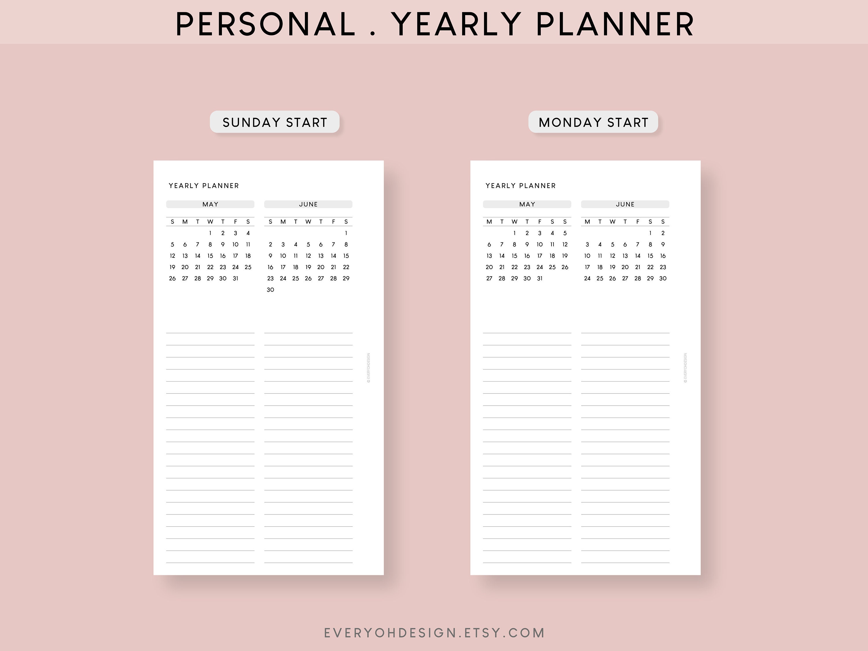 Personal 2024 Yearly Planner Printable Inserts Dated Calendar Editable ...