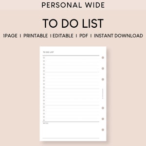 Personal Wide To Do List Insert | Printable Minimalist Task Planner | Editable Checklist Simple Template | Fillable To Do List Worksheets |
