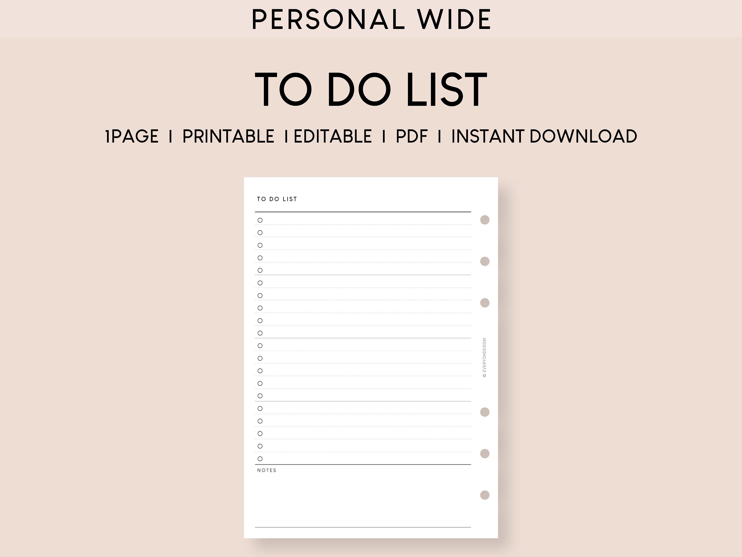 Personal Wide to Do List Insert Printable Minimalist Task Planner ...