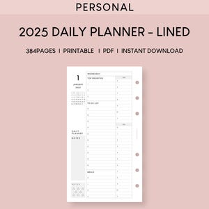 Personal 2025 Daily Planner with Calendar Printable Insert | Dated Hourly Schedule Template | 12 Month Dashboard | Highlighted Calendar