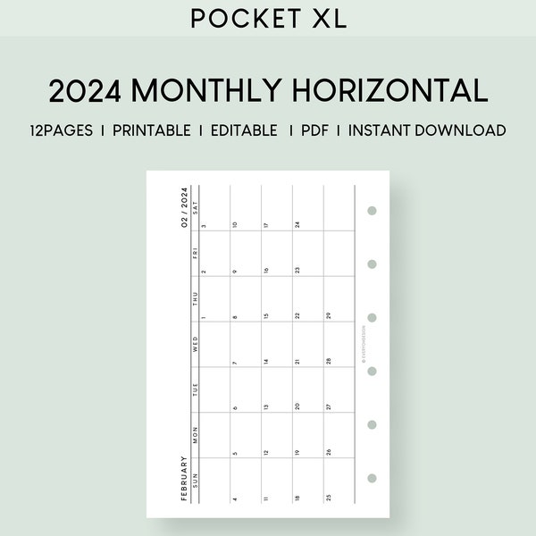 Pocket Plus(XL) 2024 Dated Monthly Planner | Calendar Printable Insert | Month At A Glance | Schedule Monthly Log | Editable Monthly Tracker