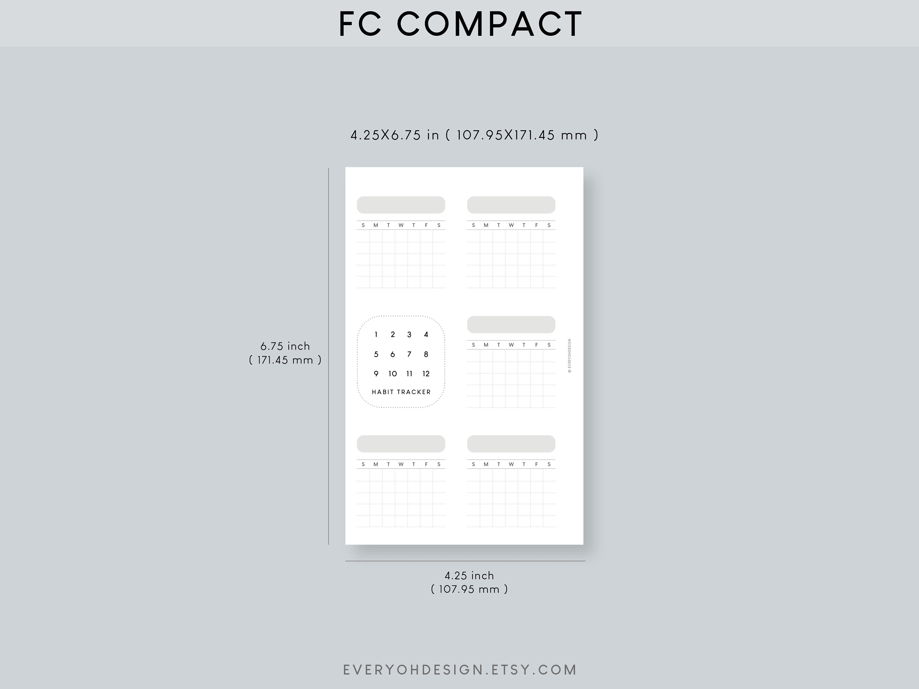 Habit Tracker Printable FC Compact Inserts Monthly Routine Planner Goal ...
