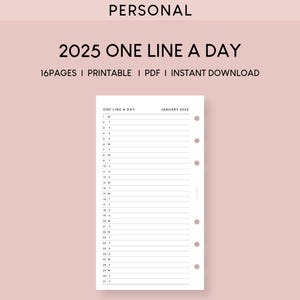 Diario de una línea al día 2025 / Inserciones imprimibles para agenda personal / Plantilla para diario de gratitud / Atención plena / Diario minimalista OLAD