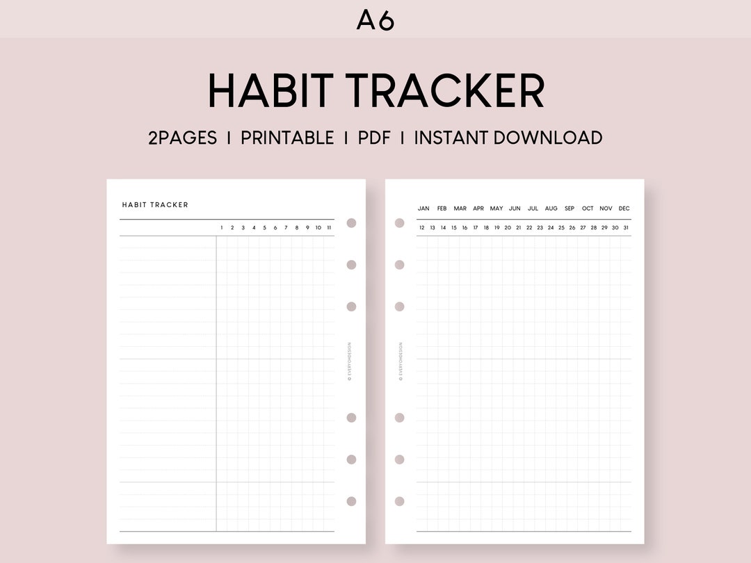 A6 Habit Tracker on Two Pages Printable Inserts | Monthly Goal Planner ...