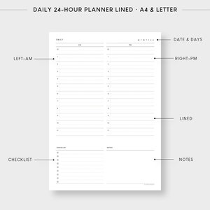 A4 & Letter Daily 24 Hour Planner Printable | Undated Scheduler ...