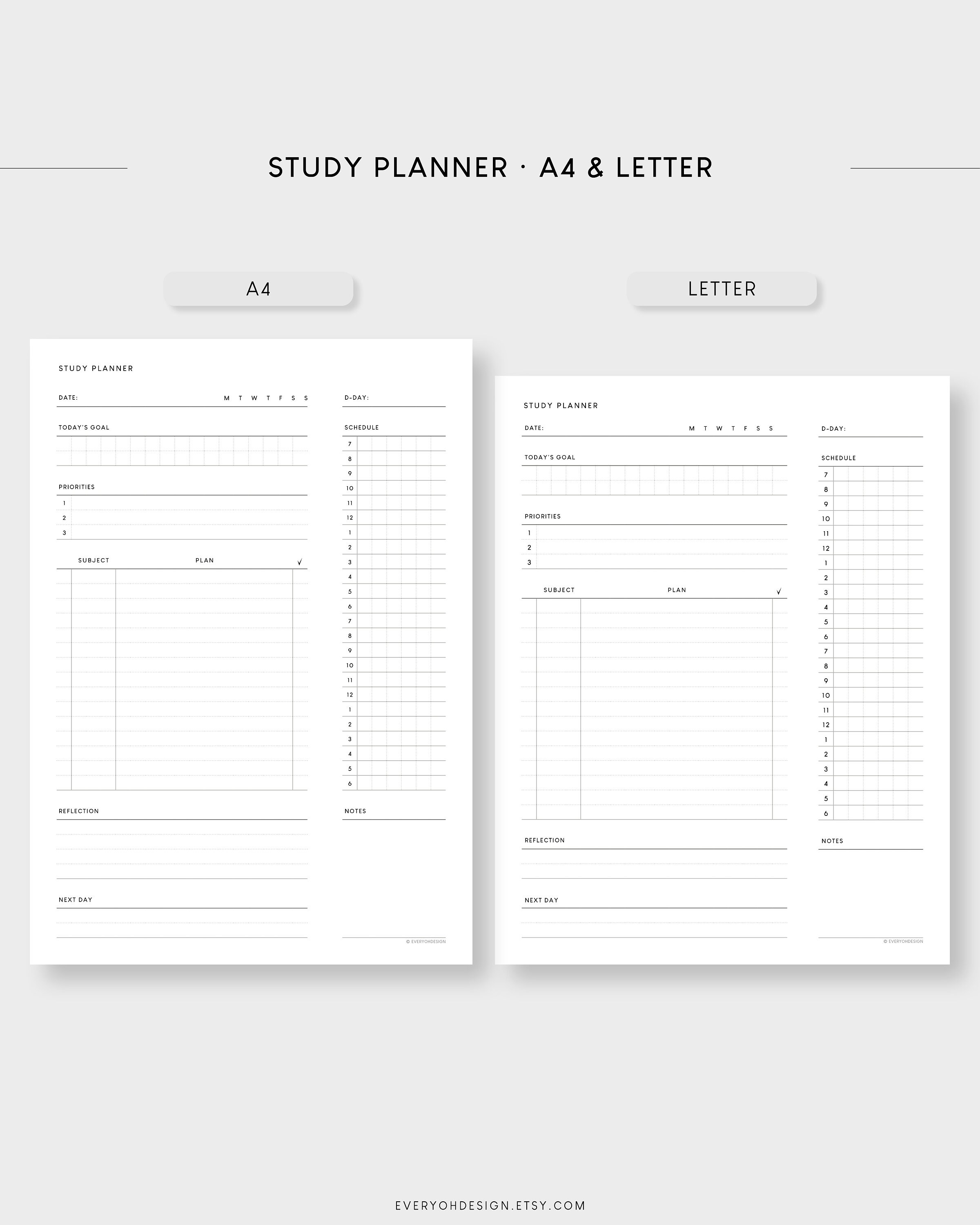 Study Planner A4 &amp; Letter Printable Student Schedule Template Goodnotes ...