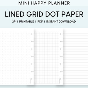 Lined Dot Grid Paper Mini Happy Planner Inserts | Blank Notes For Bullet Journal | Minimalist Worksheet Set | 5mm Basic Notebook Template