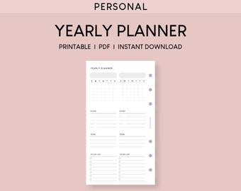 Personal Yearly Planner Printable Inserts: Minimalist Organizer (PDF)