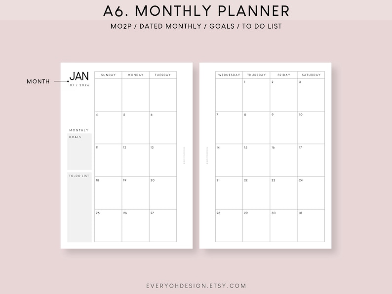 2026 A6 Monthly Calendar Printable Inserts (included Editable PDF) - Etsy