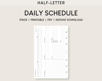 Daily Schedule Planner: Half-Letter Printable Inserts (PDF)