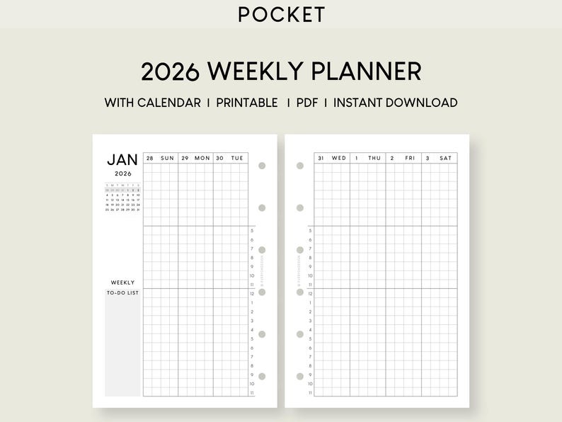 2026 Pocket Weekly Planner Printable Insert With Mini Calendar (PDF) - Etsy