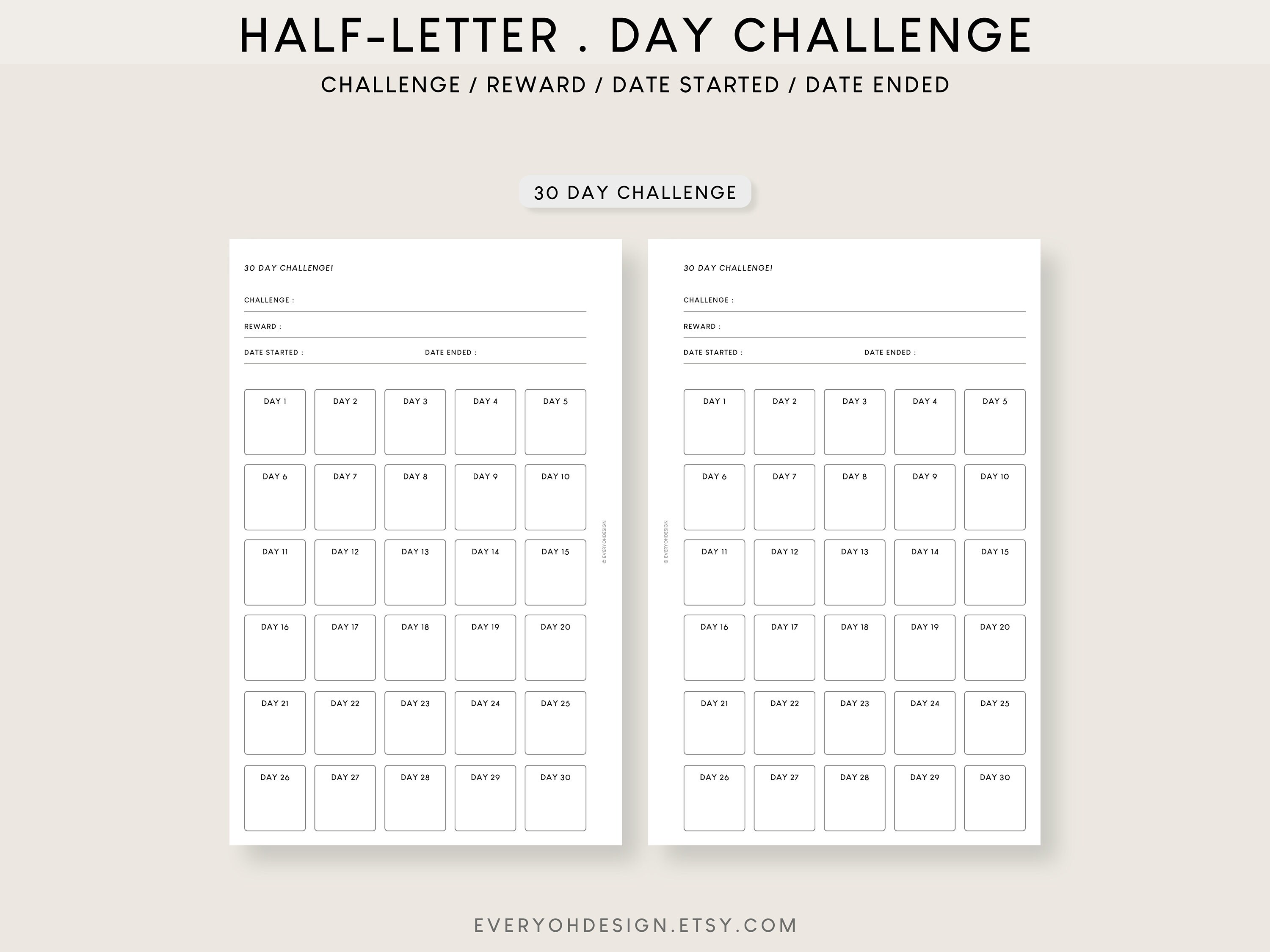 30 Day Challenge Printable Bundle 90 Day Tracker Template 30 Day ...