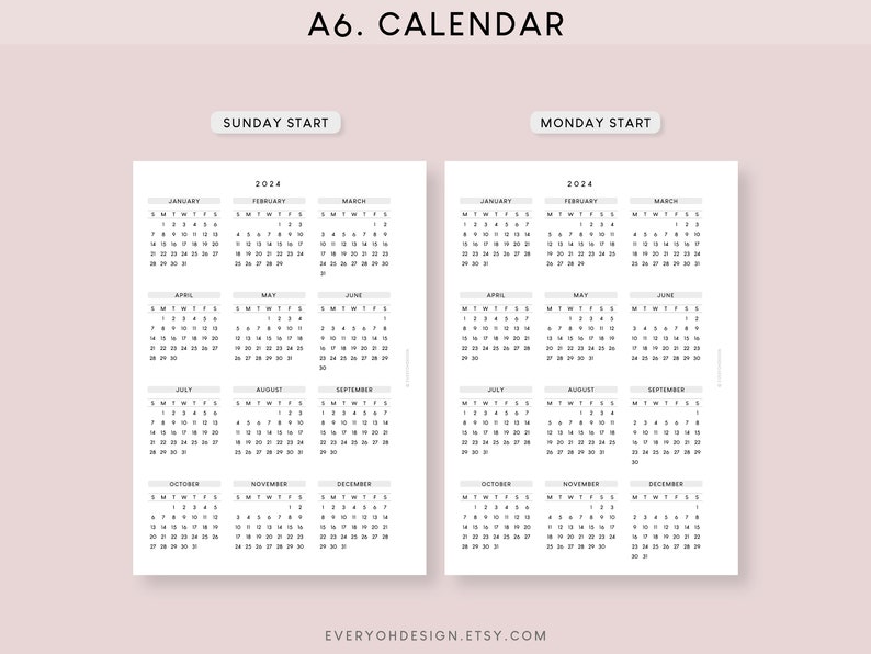 A6 2024 Calendar Overview Printable Insert Dated Yearly Planner ...