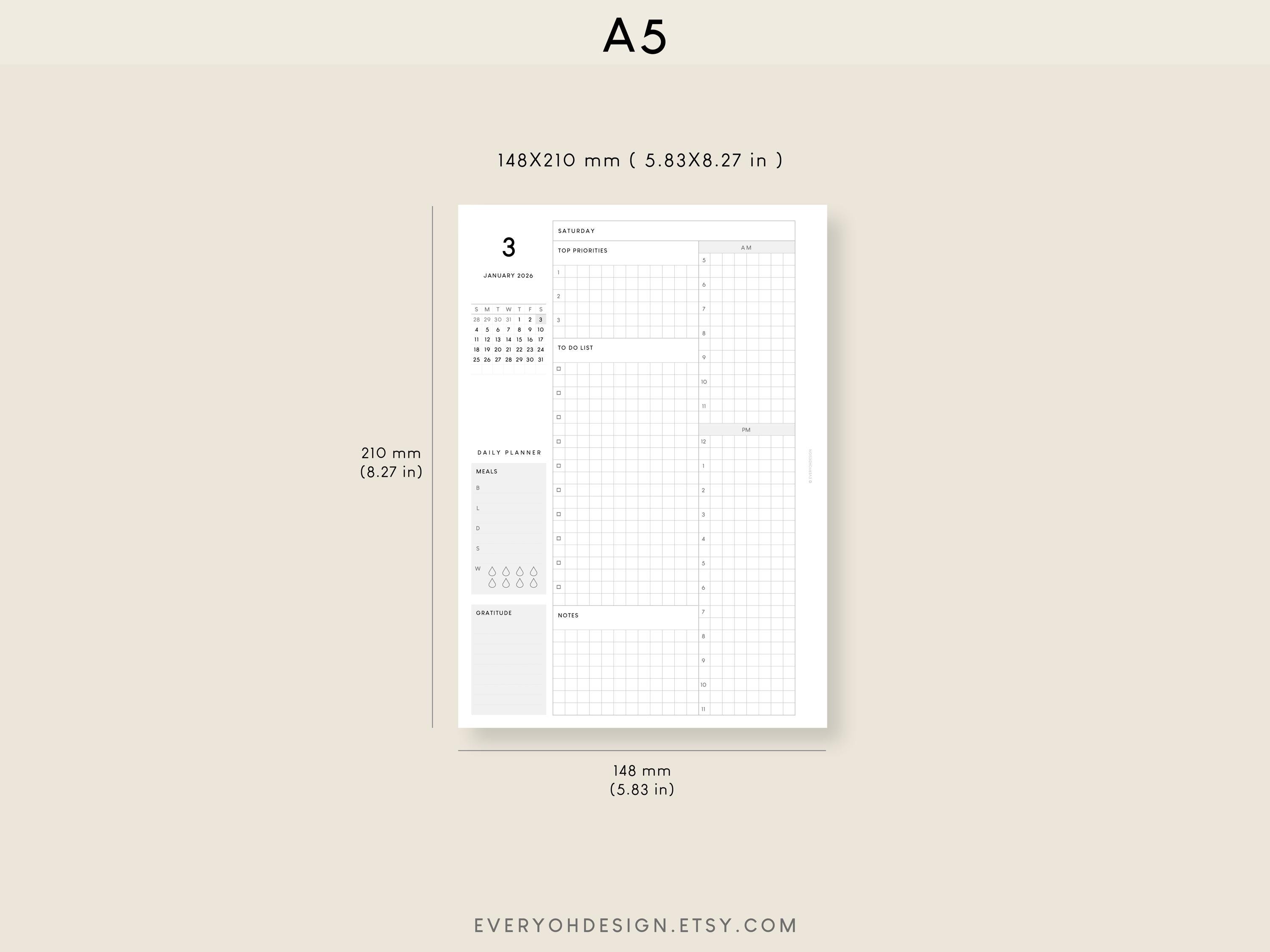 2026 A5 Daily Planner Printable: Grid Layout (PDF Download) - Etsy