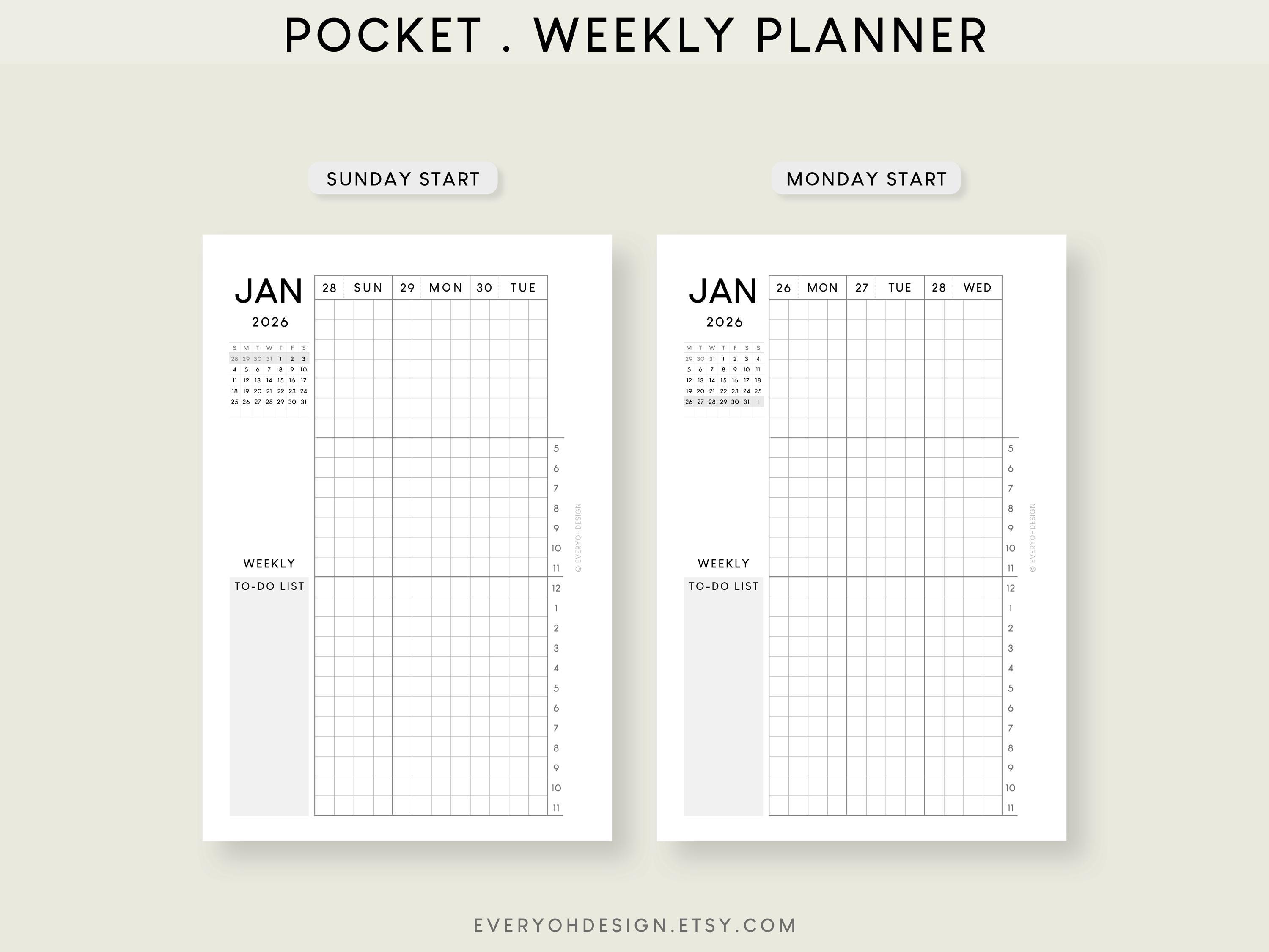 2026 Pocket Weekly Planner Printable Insert With Mini Calendar (PDF) - Etsy