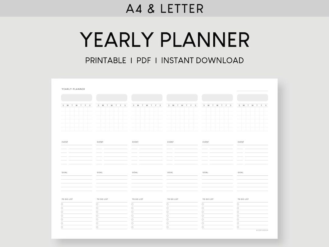 Undated Yearly Planner Printable: A4 & Letter Size (PDF) - Etsy