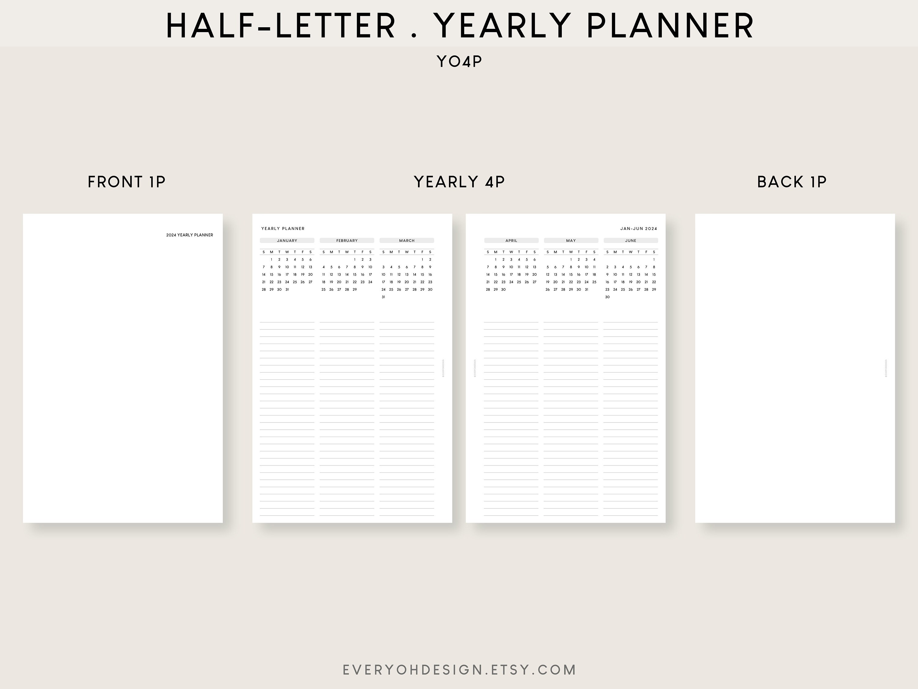 Half-letter 2024 Calendar Yearly Printable Planner Dated Future Log ...
