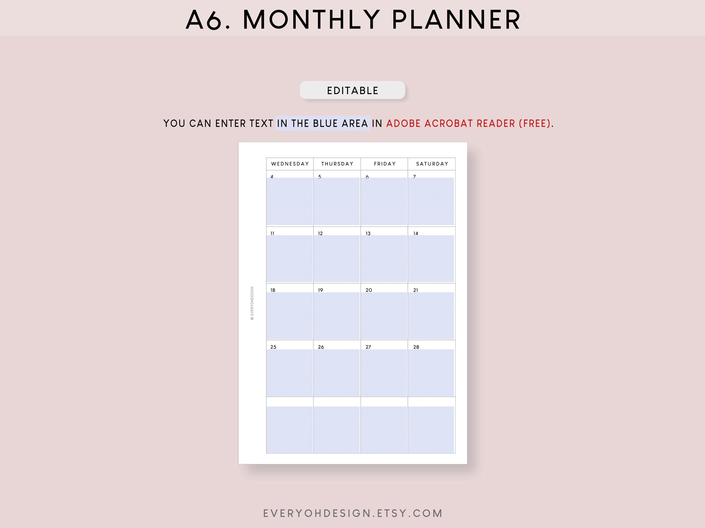 2026 A6 Monthly Planner Printable: Dated Calendar Grid Insert - Etsy