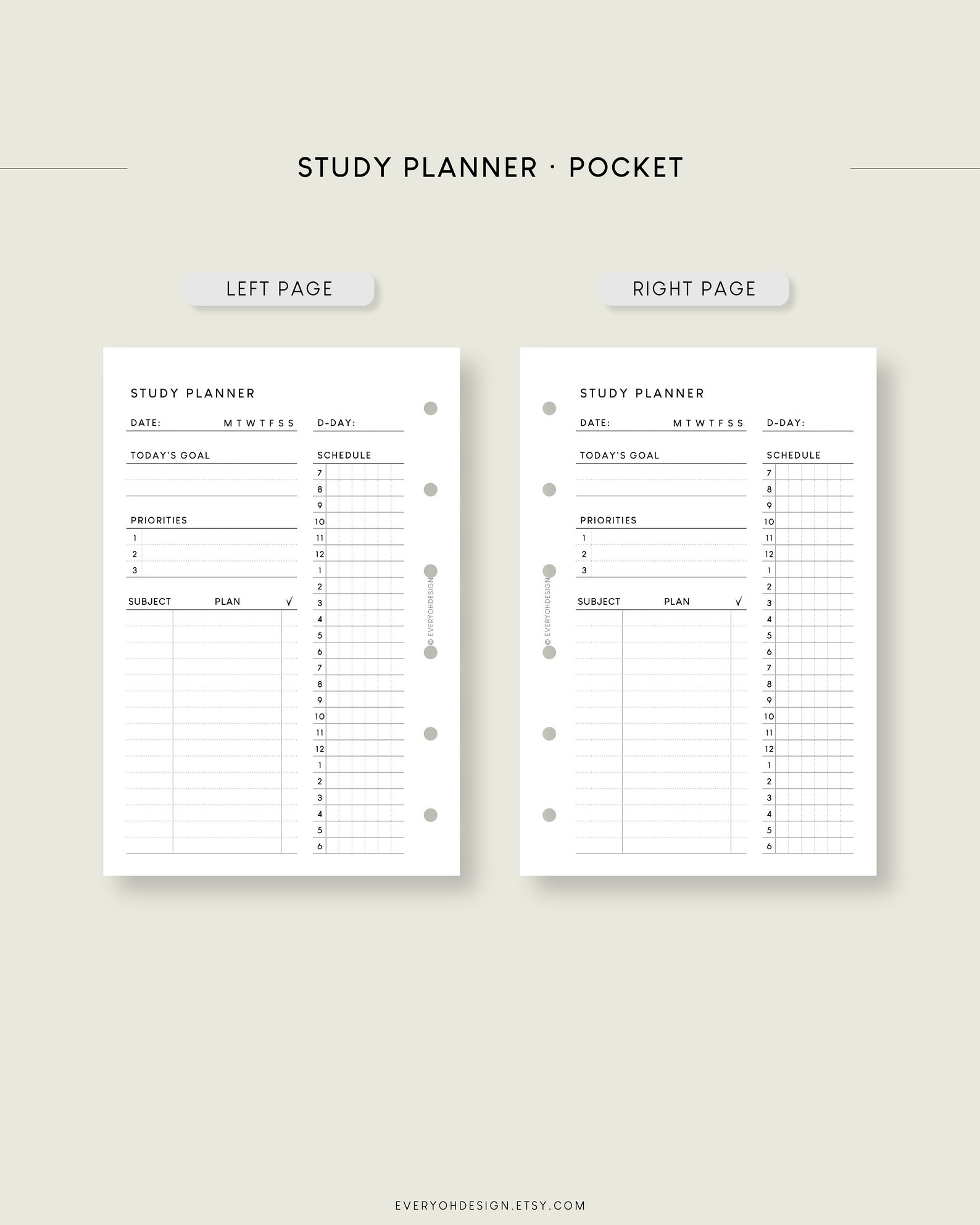 Study Planner Pocket Printable Insert Student Schedule Template College ...