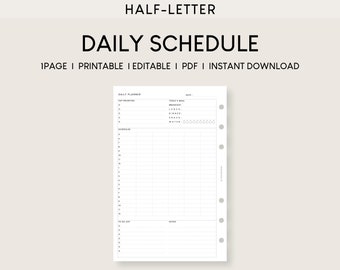 Half Letter Daily Planner Printable: Minimalist Schedule (Printable/Editable PDF)
