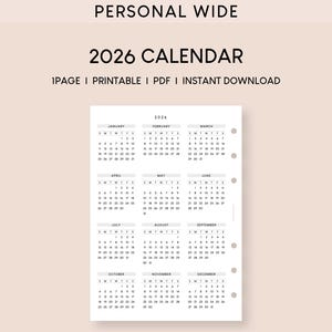 Calendario anual imprimible 2026: Planificador personal (PDF)