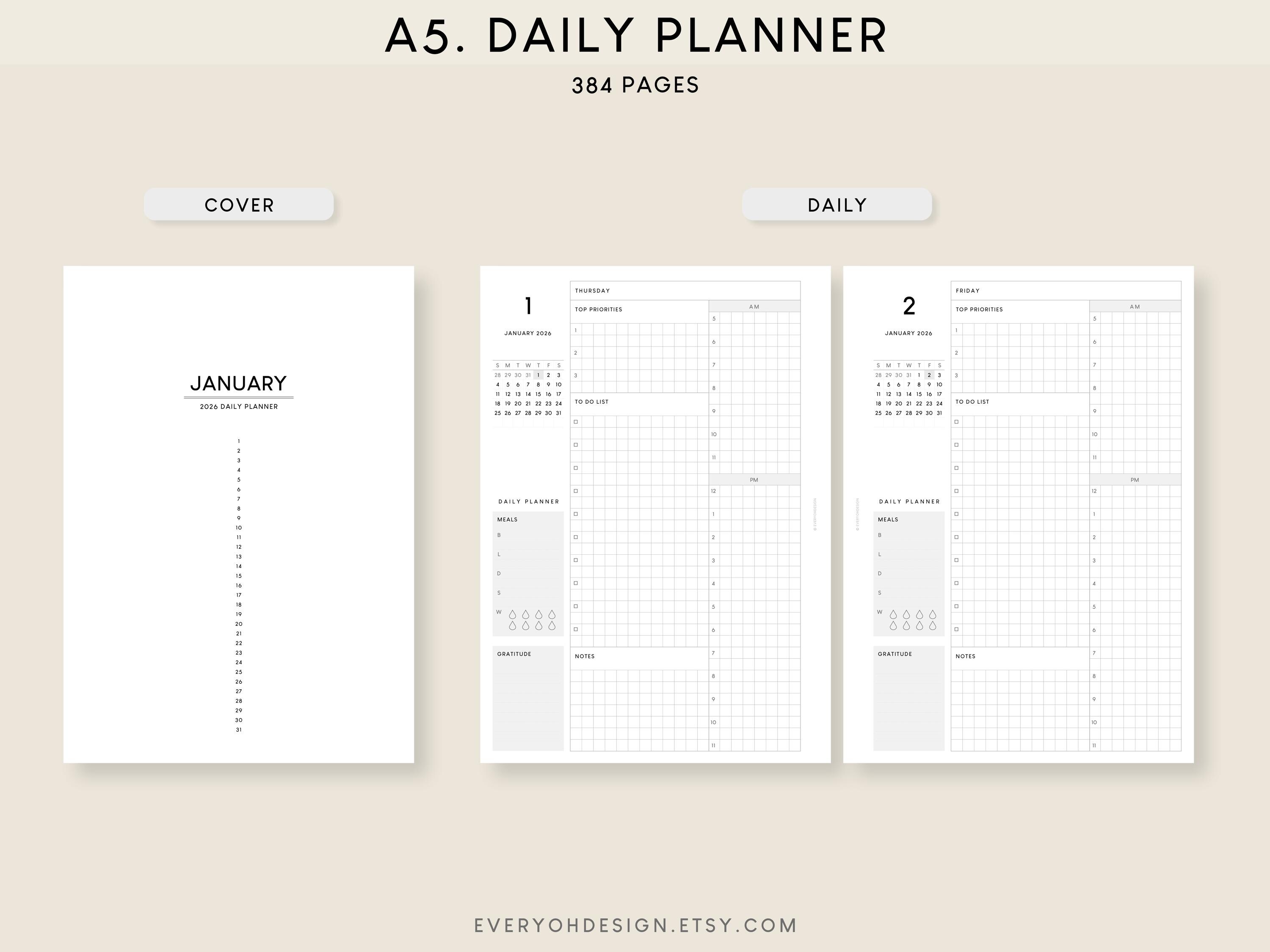 2026 A5 Daily Planner Printable: Grid Layout (PDF Download) - Etsy