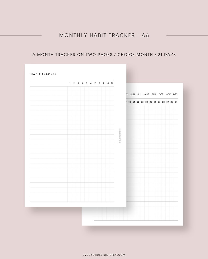 A6 Habit Tracker Printable: Minimalist Monthly Goal Planner (PDF ...