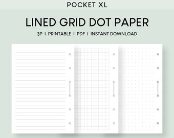 Printable Lined Dot Grid Pocket XL | Blank Paper | Bullet Journal Dot Paper | Printable Pocket Plus Planner | Minimalist Planner Refills