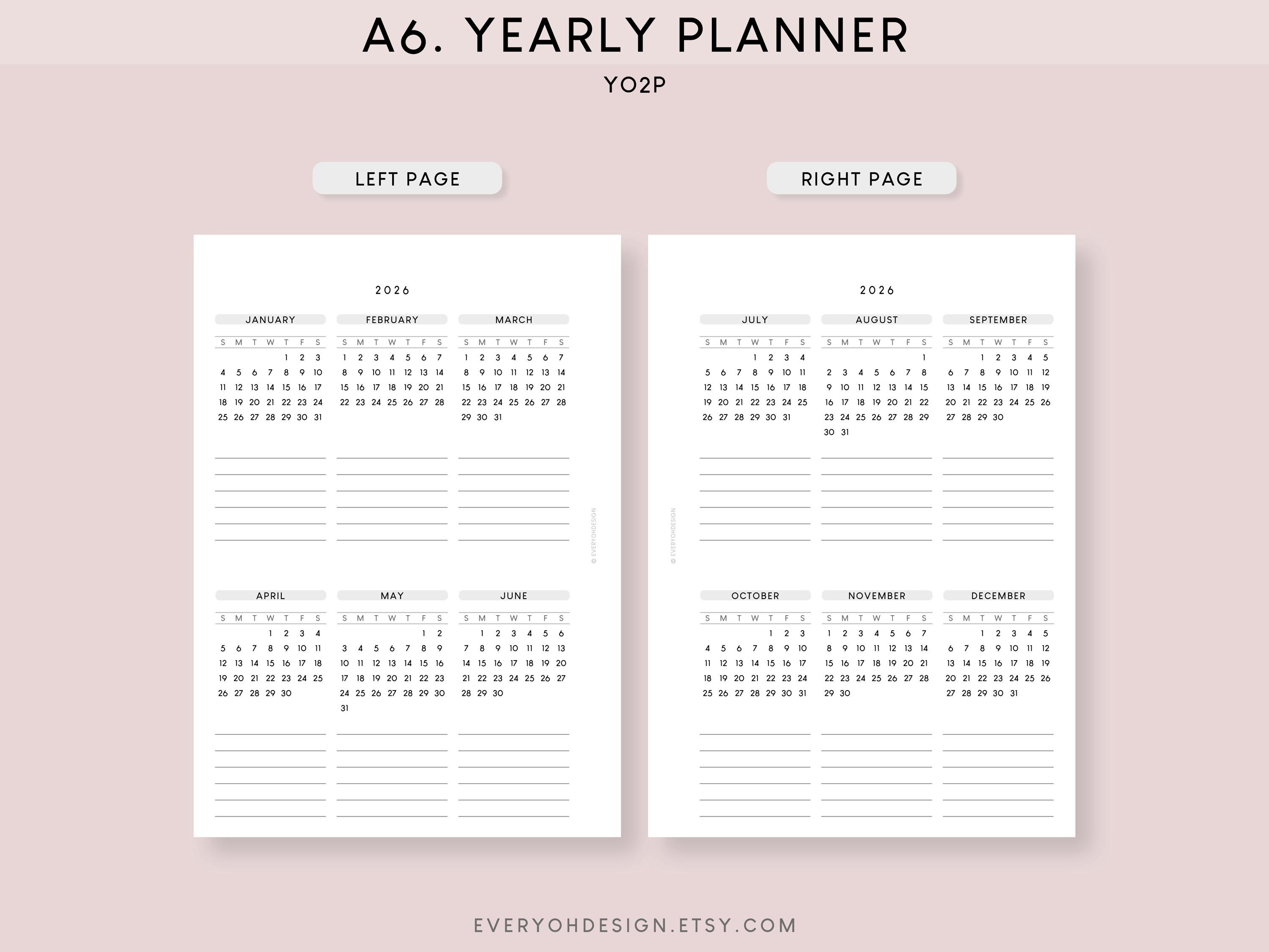 2026 Yearly Calendar A6 Printable Inserts: Minimalist Planner (PDF ...
