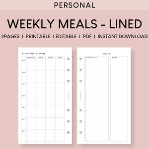 Könnte beinhalten: Ein druckbarer wöchentlicher Speiseplan mit einem linierten Layout. Der Planer enthält Abschnitte für Frühstück, Mittagessen, Abendessen und Snacks sowie eine Einkaufsliste und einen Notizbereich. Der Planer ist für den persönlichen Gebrauch konzipiert.