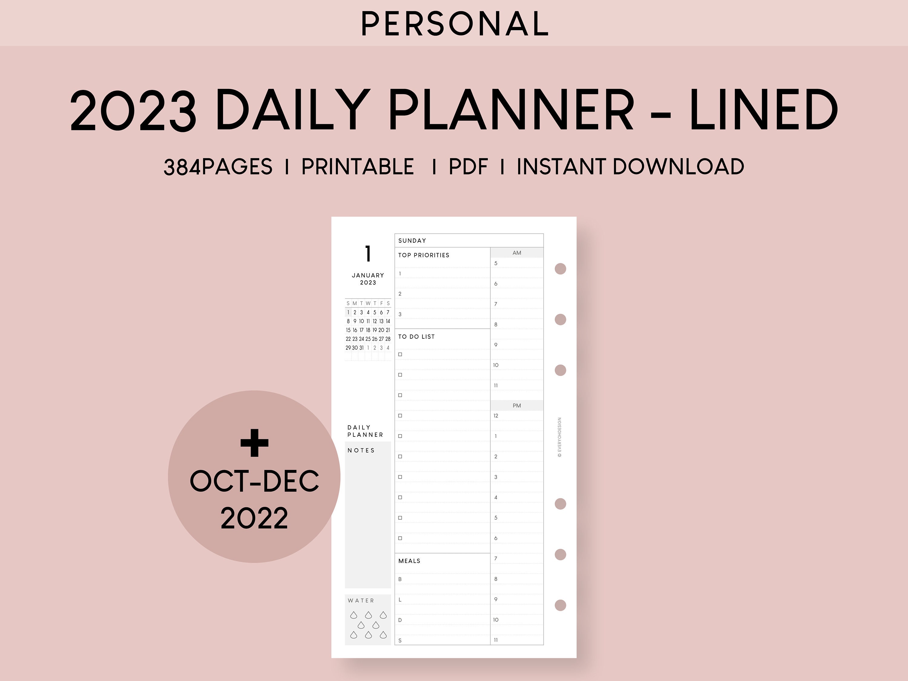 Personal 2023 Daily Planner With Calendar Printable Insert - Etsy