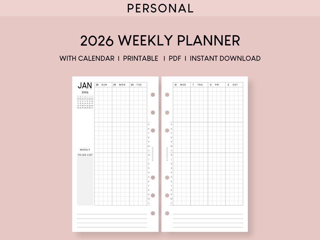 2026 Weekly Planner Printable Inserts: Personal Size (PDF) - Etsy