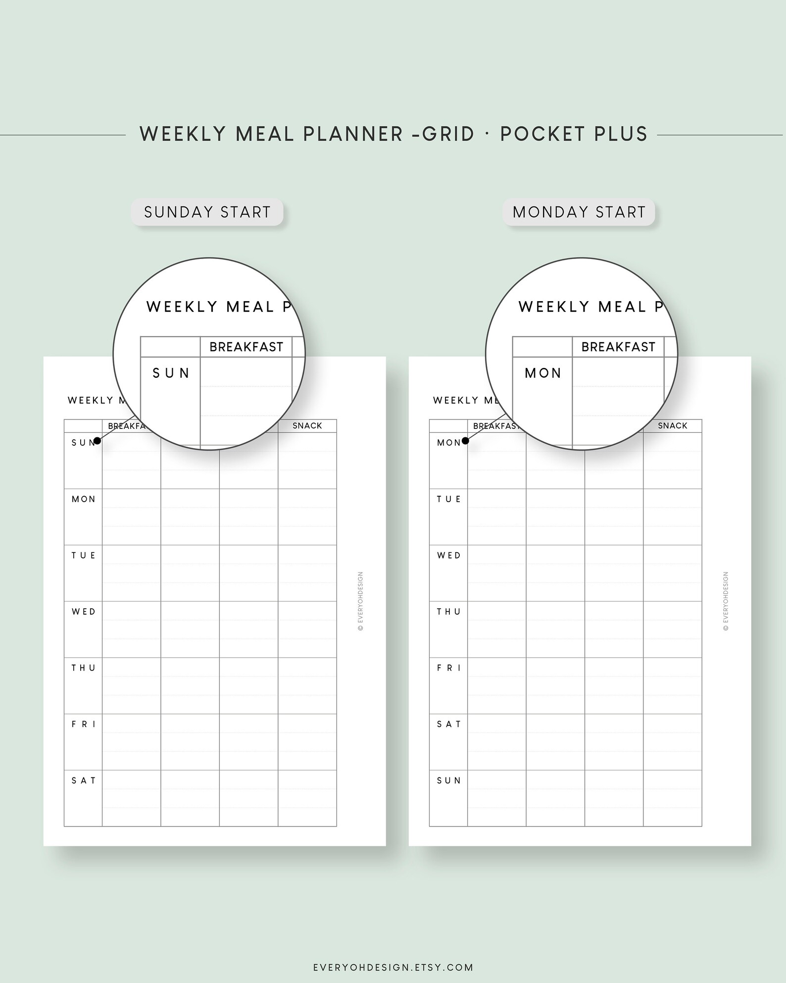 Pocket Plus Meal Planner Printable Inserts Minimal Menu | Etsy