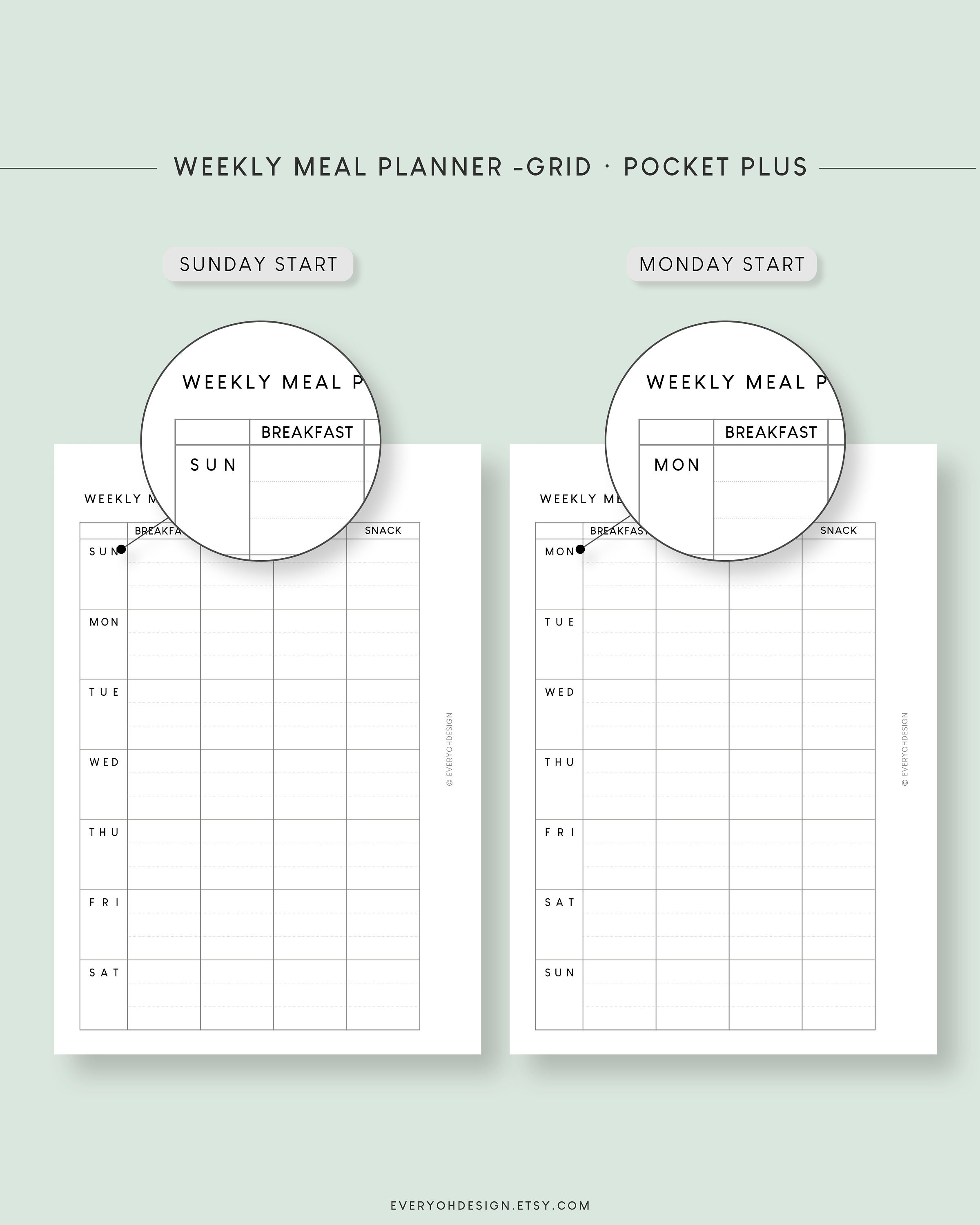 Pocket Plus Meal Planner Printable Inserts | Minimal Menu Template ...