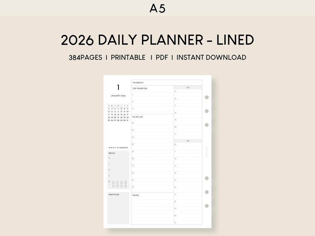 2026 Daily Planner A5 Printable Inserts: Hourly Timetable (PDF) - Etsy