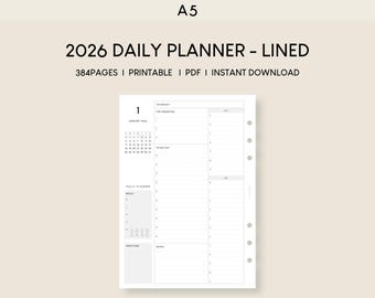 2026 Daily Planner A5 Printable Inserts: Hourly Timetable (PDF)
