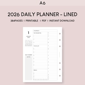 2026 A6 Tagesplaner Printable: Liniert, Stundenplan (PDF)