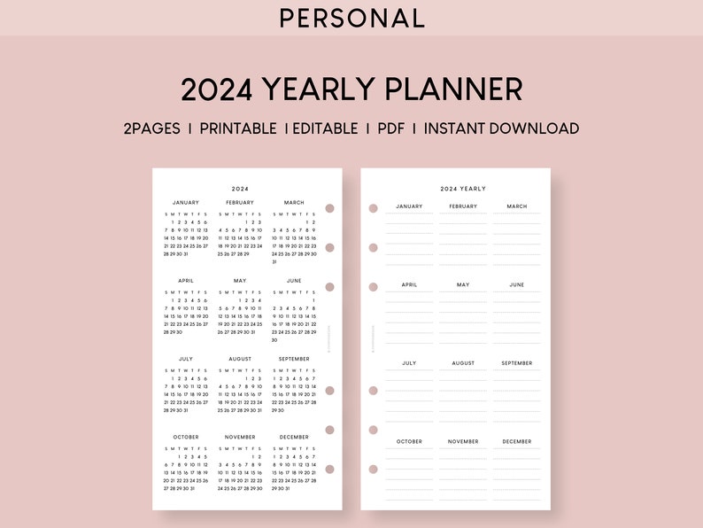 2024 Calendar Yearly Planner Personal Printable Insert Dated Annual ...