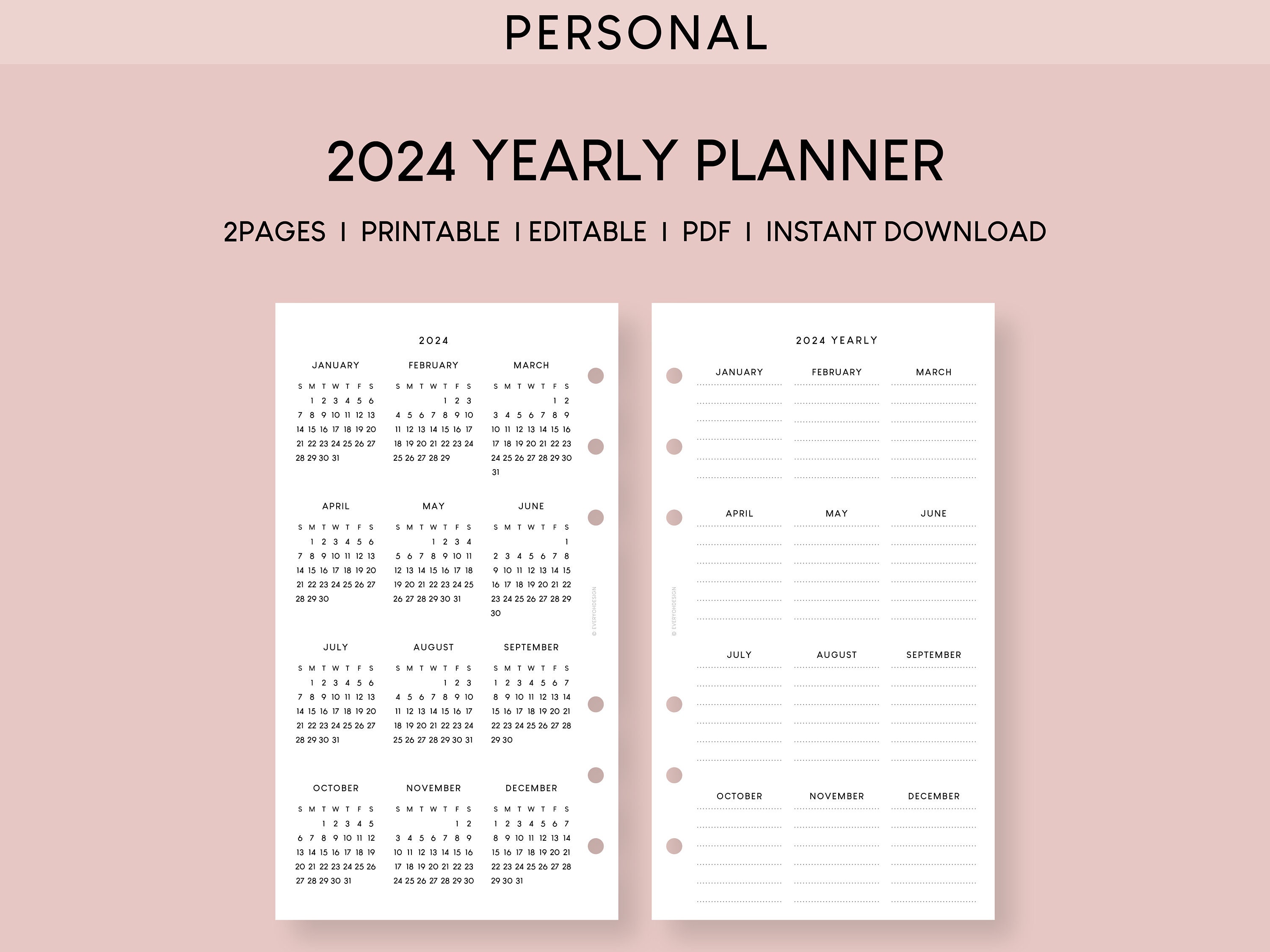 Agenda Semainier 2024: Planificateur et Organisateur Hebdomadaire | Vue  d'ensemble de l'année, de janvier à décembre | Calendrier 2024 avec jours