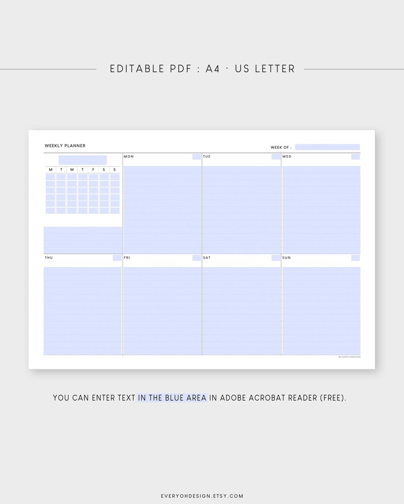 Undated Weekly With Calendar Printable Planner | A4 & Letter ...