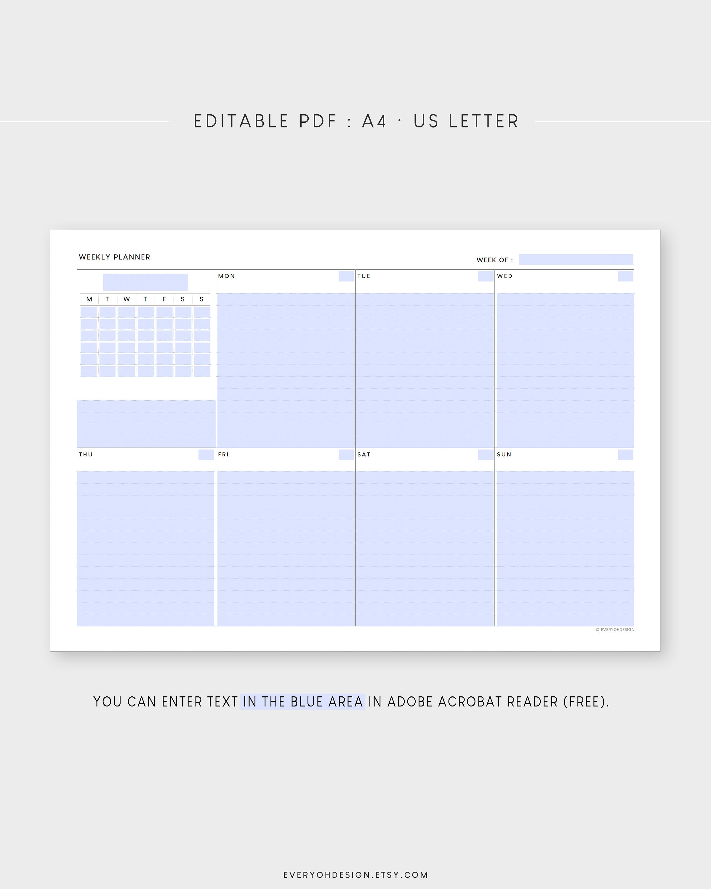 Undated Weekly With Calendar Printable Planner | A4 &amp; Letter ...