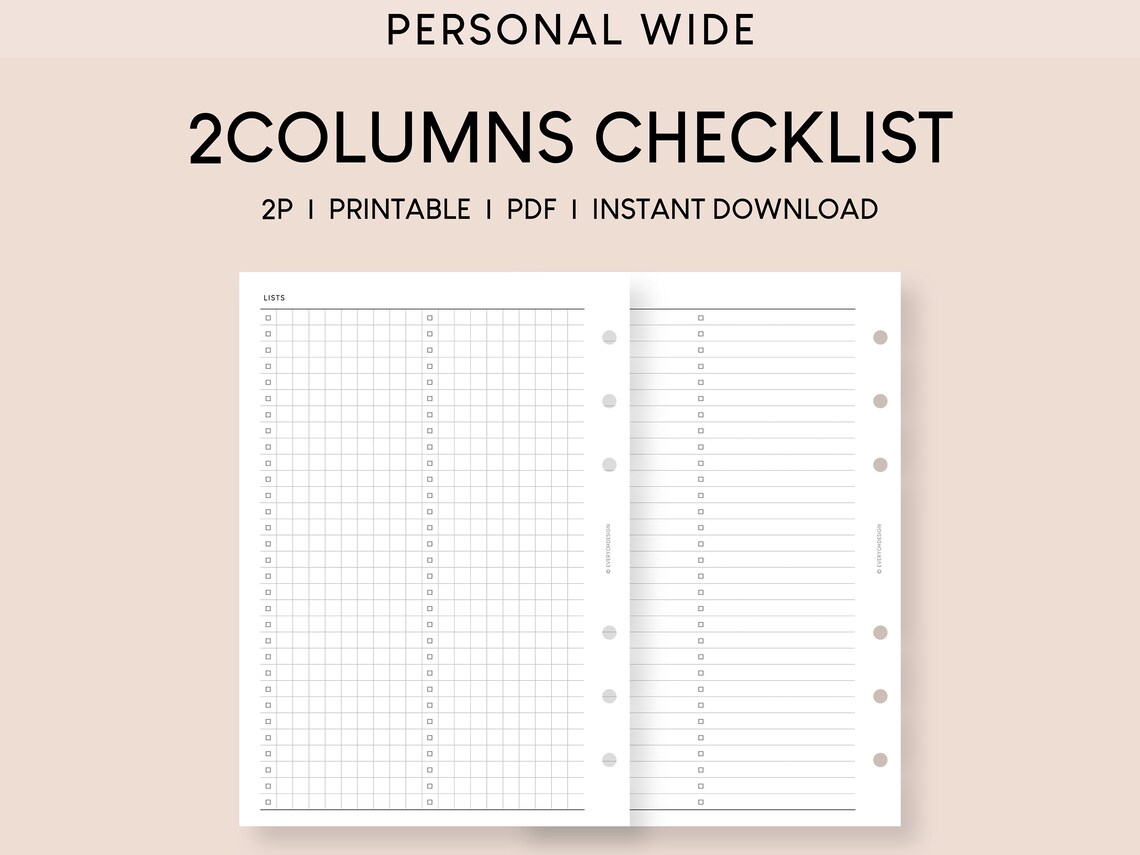 Personal Wide Printable Checklist Inserts: Grid & Lined (PDF) - Etsy